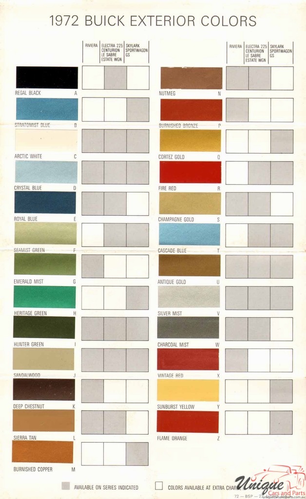 1972 Buick Exterior Paint Chart Page 2